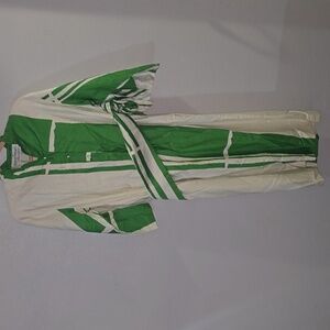 Elegant Green and Cream Long Sleeve Dress